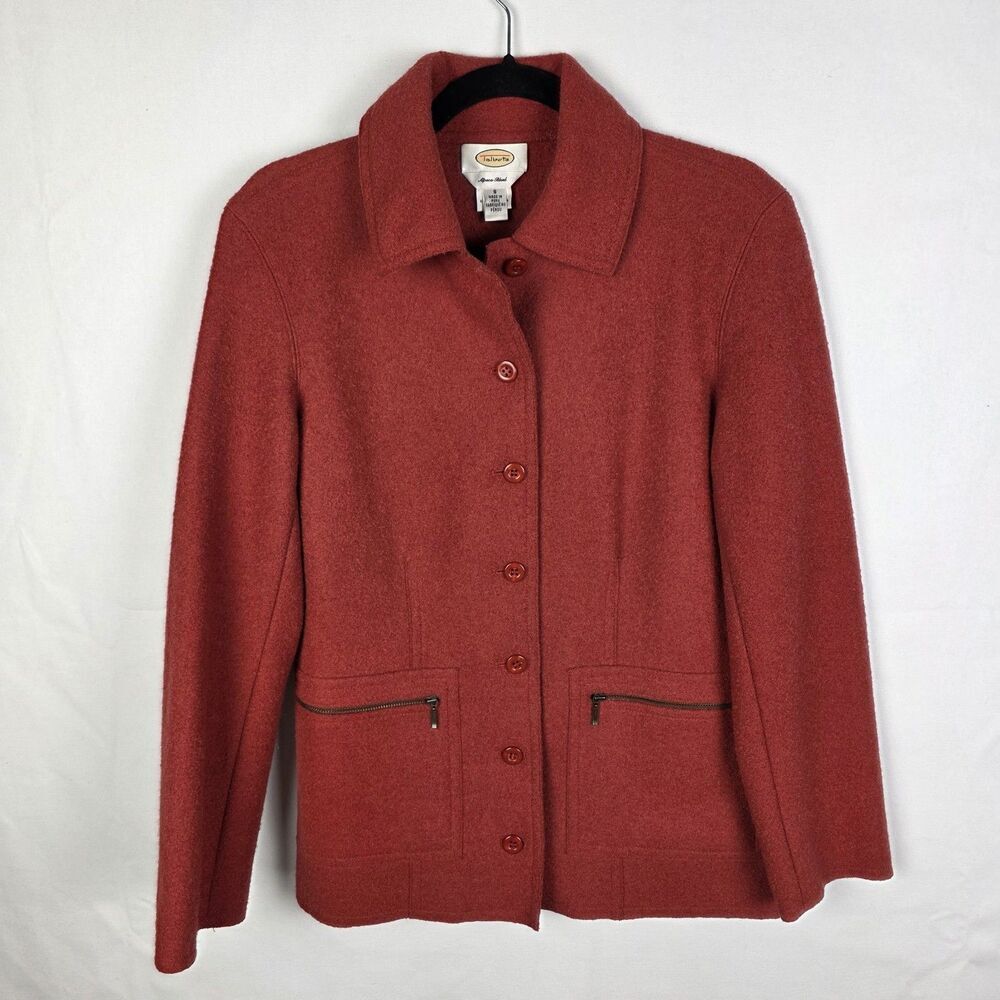Talbots Jacket Womens Small Red Alpaca Wool Blend Button Up Collared Coat Preppy